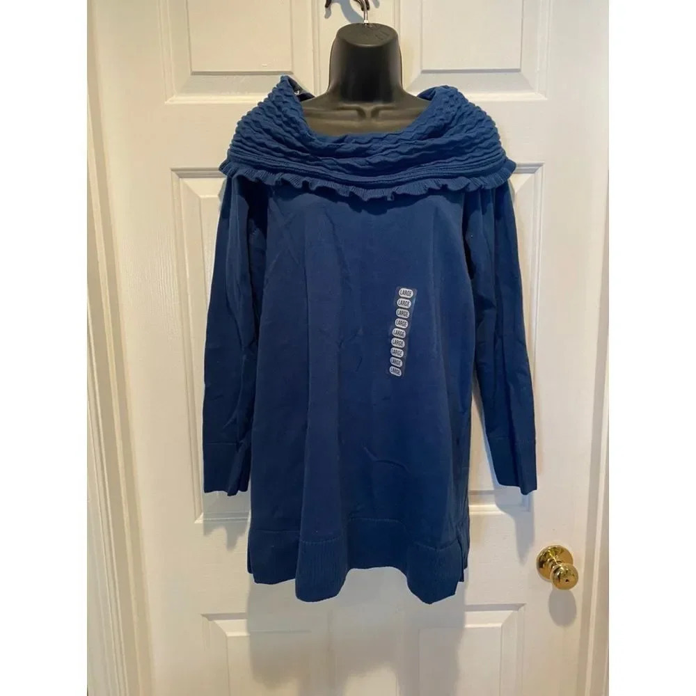 Eight Eight Eight cowl neck sweater‎ large teal blue cotton